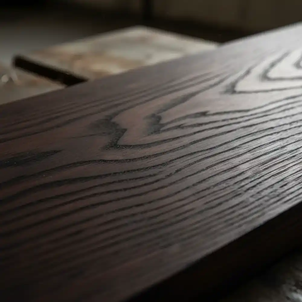 Close up view of rich wood grain and natural oil finish