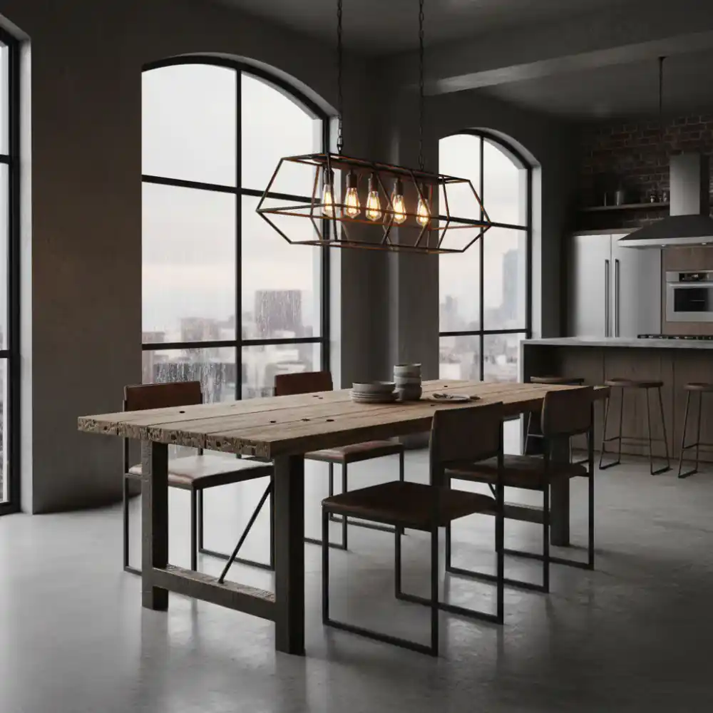 Reclaimed dining table in a dining room